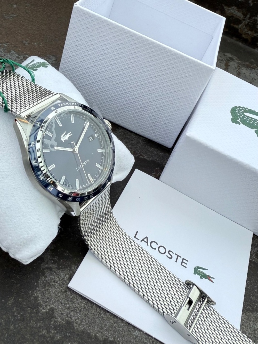 New Lacoste Men's Everett Mesh Watch 40mm Stainless Steel